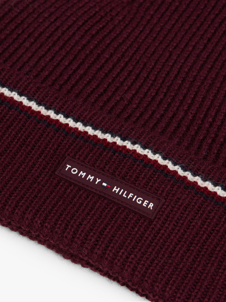 Red Signature Tape Wool Blend Beanie  Men