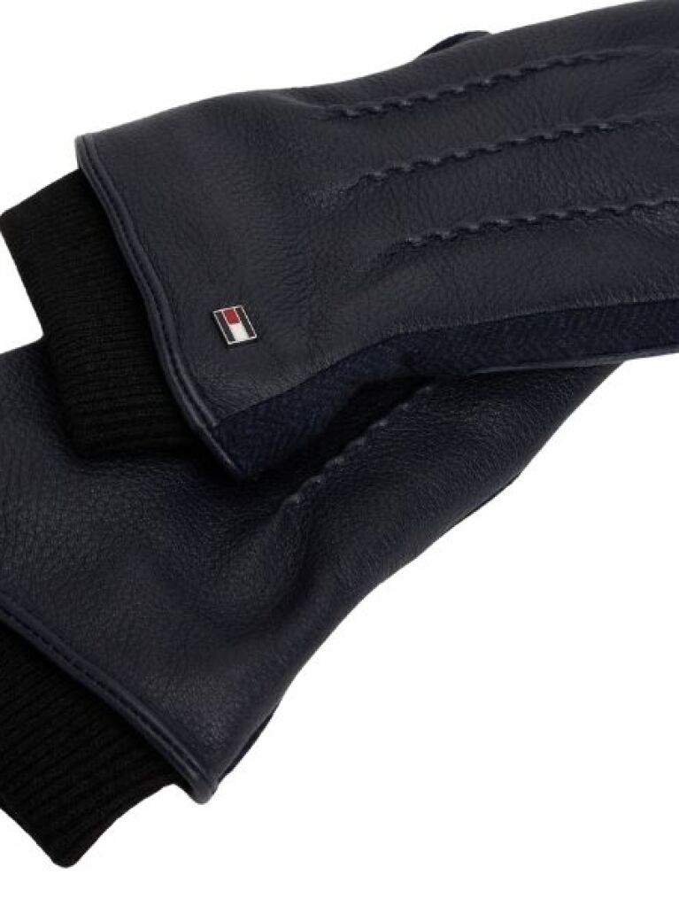Blue Touchscreen Herringbone Leather Gloves  Men