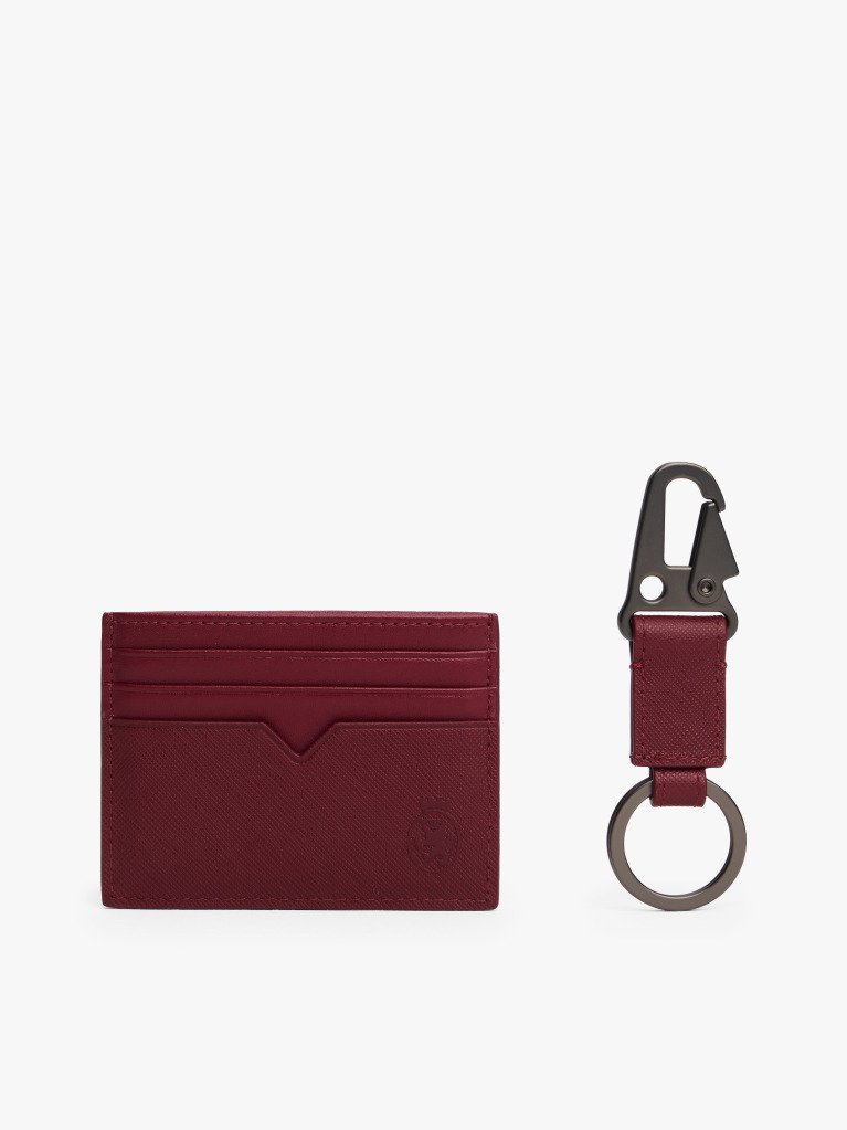 Red Leather Card Holder And Key Fob Set  Men