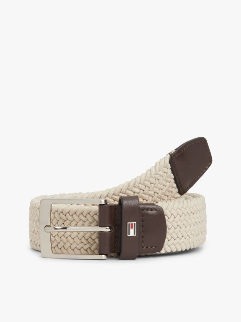 Beige Braided Elastic Webbing Belt  Men