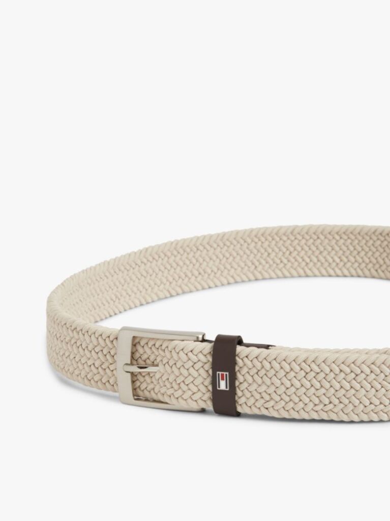 Beige Braided Elastic Webbing Belt  Men