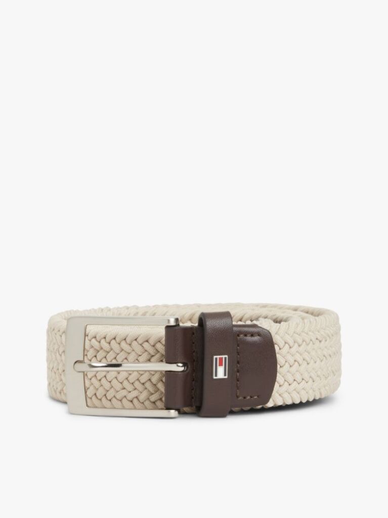 Beige Braided Elastic Webbing Belt  Men