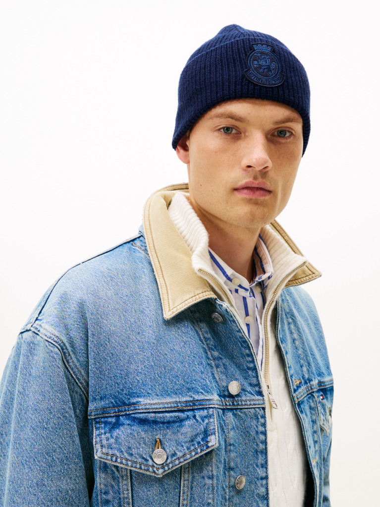 Blue TH Crest Beanie With Cashmere  Men