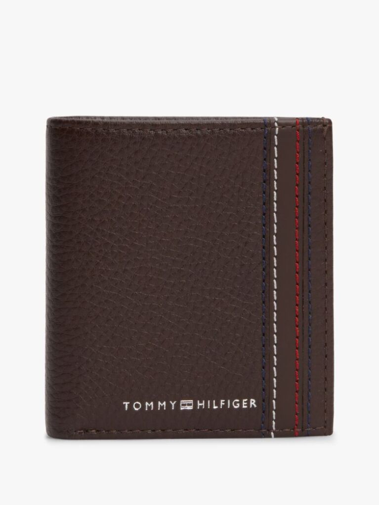 Brown Logo Pebble Grain Leather Trifold Wallet  Men
