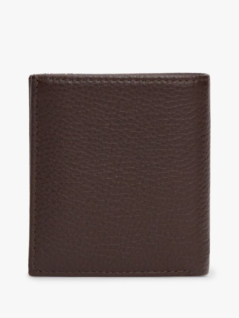 Brown Logo Pebble Grain Leather Trifold Wallet  Men