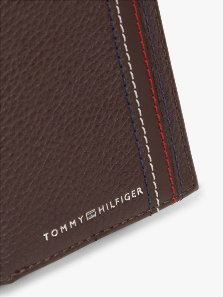 Brown Logo Pebble Grain Leather Trifold Wallet  Men