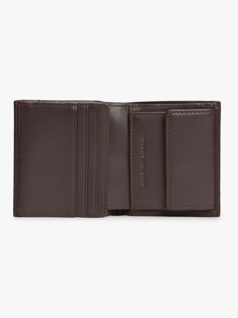 Brown Logo Pebble Grain Leather Trifold Wallet  Men