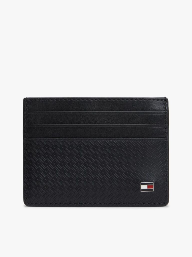 Black Embossed Flag Leather Credit Card Holder  Men