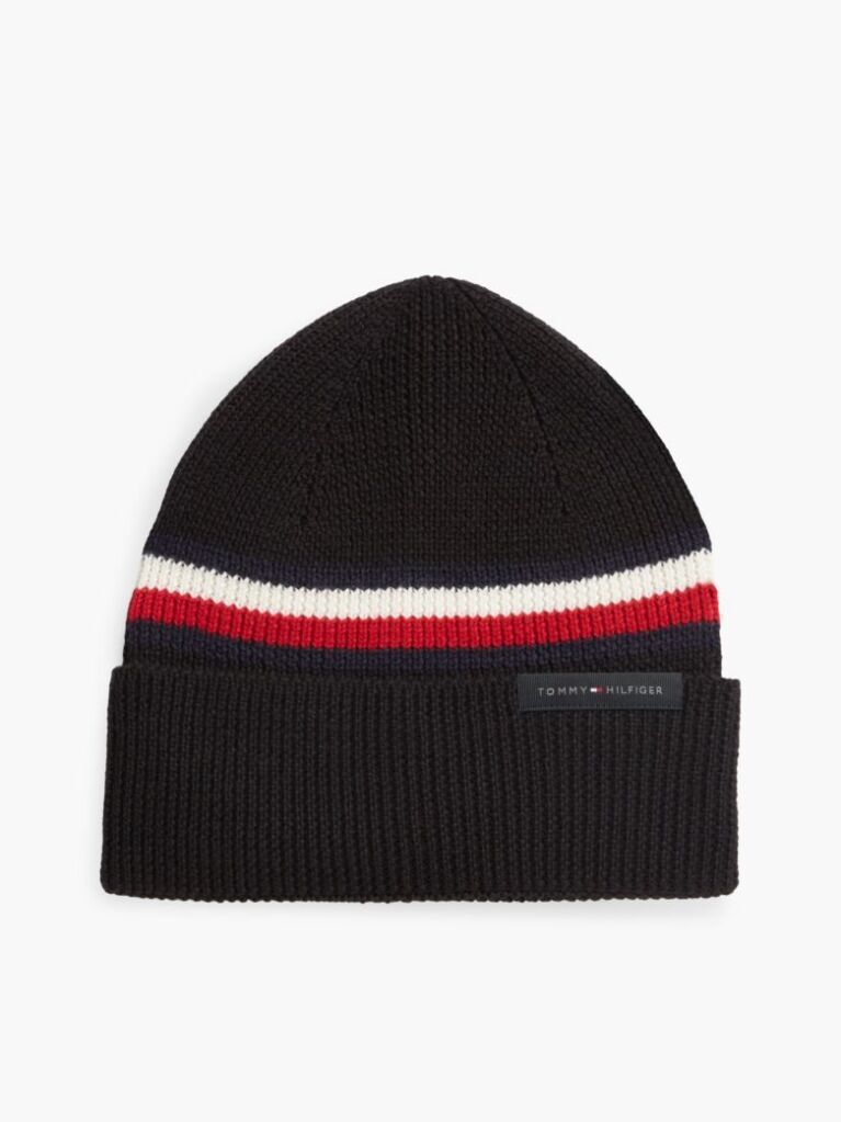 Black Wool Blend Global Stripe Beanie  Men