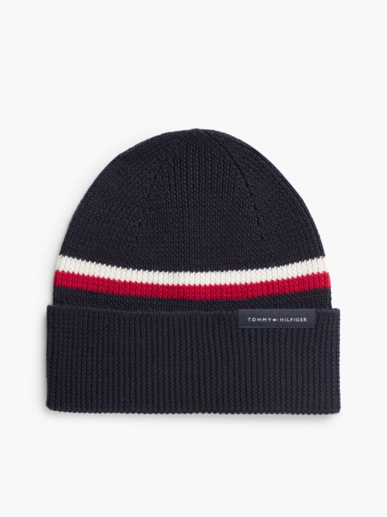Blue Wool Blend Global Stripe Beanie  Men