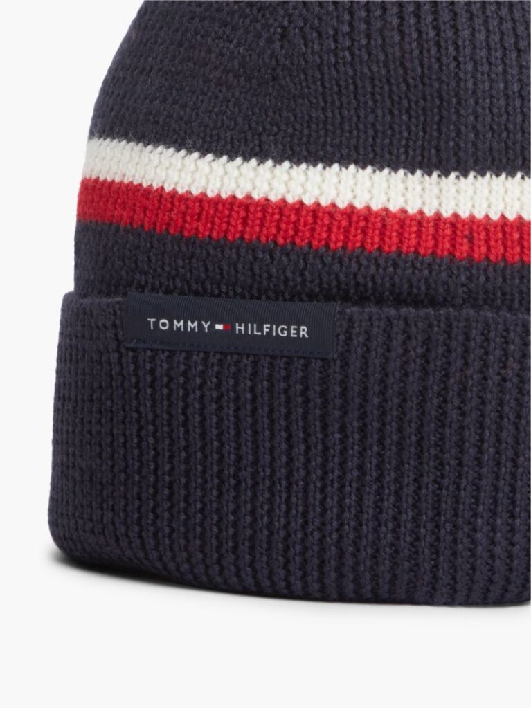 Blue Wool Blend Global Stripe Beanie  Men