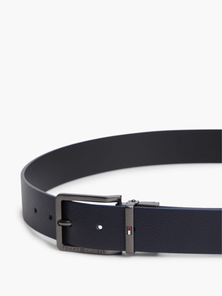 Blue Reversible Textured Leather Square Buckle Belt  Men