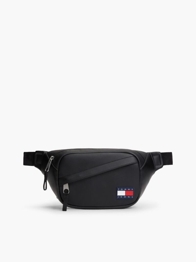 Black Essential Rubberised Logo Bum Bag  Men
