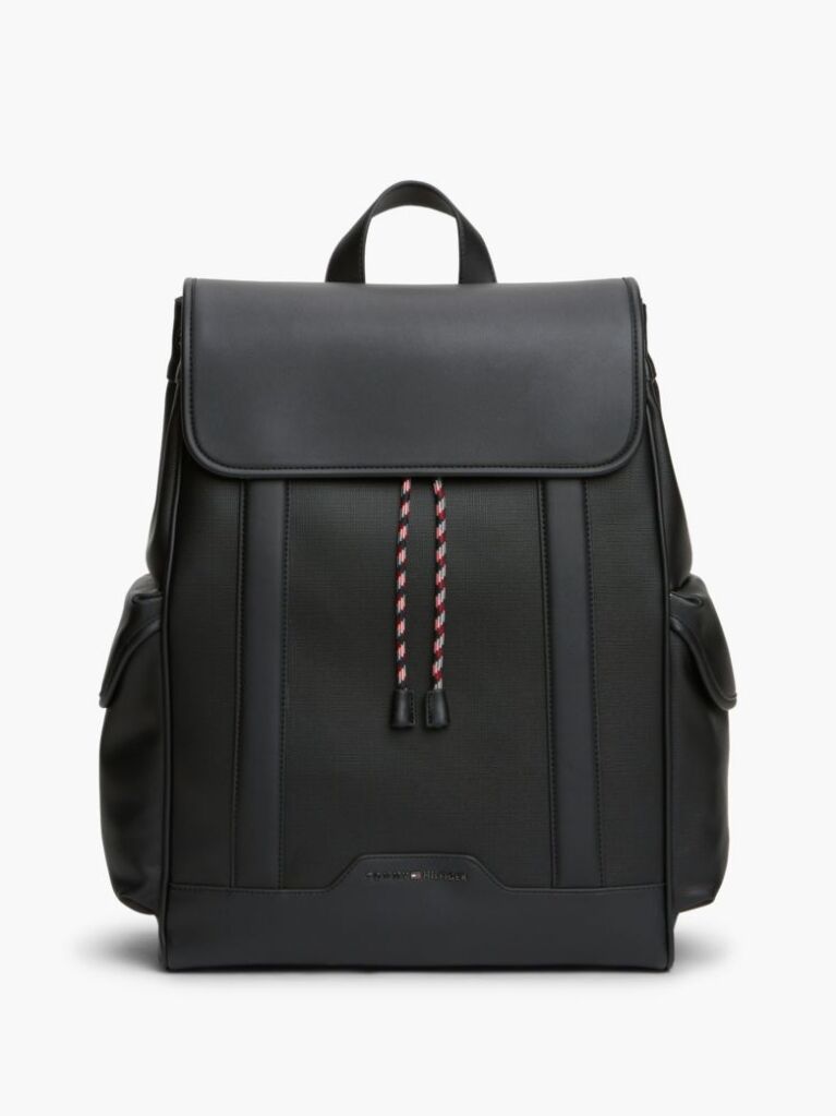 Black Global Stripe Drawstring Logo Backpack  Men