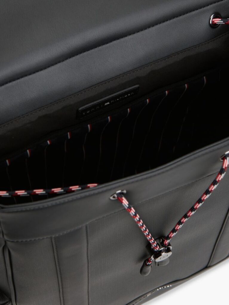 Black Global Stripe Drawstring Logo Backpack  Men