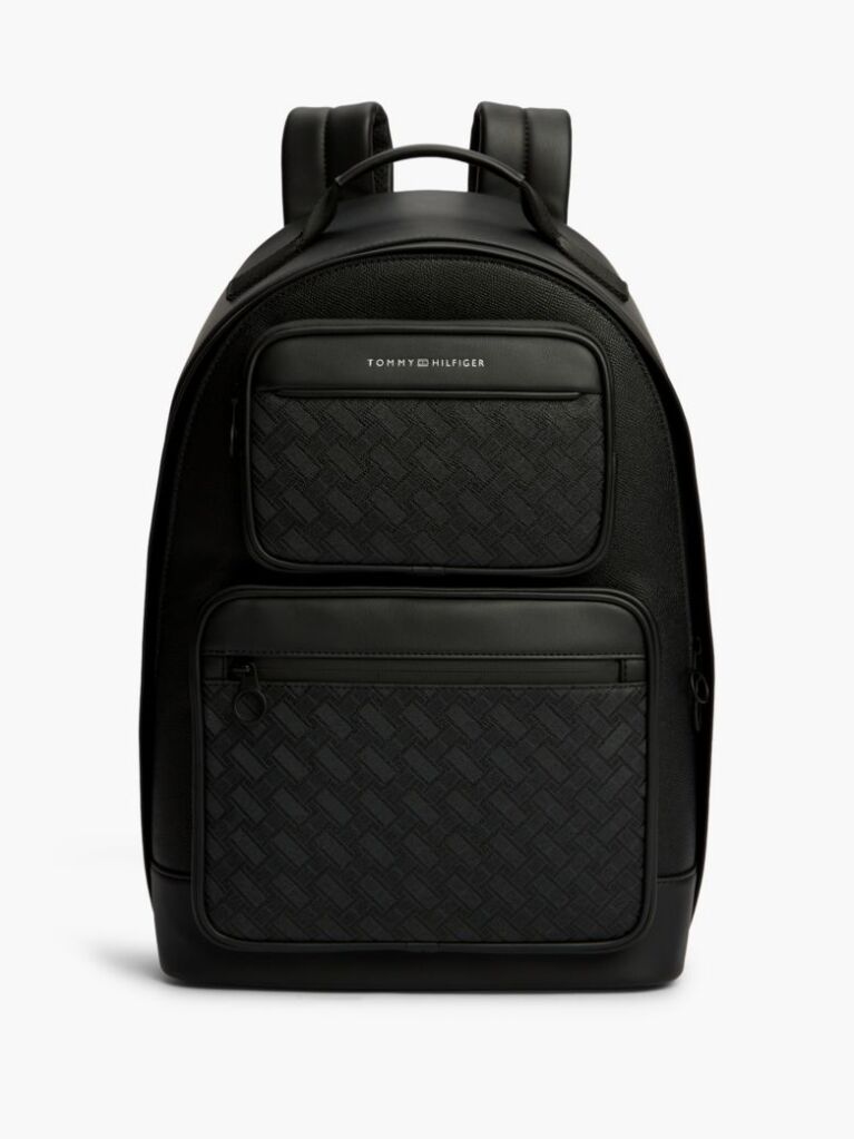 Black Modern Textured Dome Backpack  Men