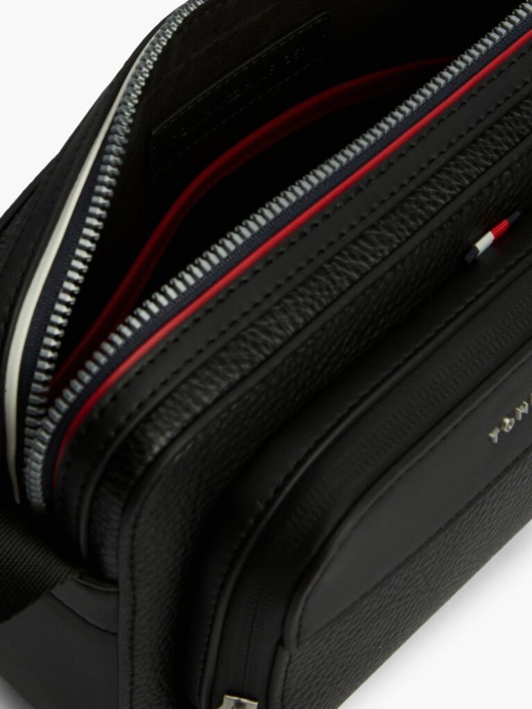 Black Metal Logo Textured Crossbody Reporter Bag  Men