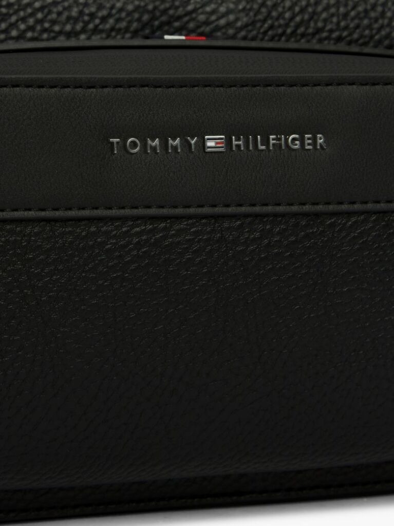 Black Metal Logo Textured Crossbody Reporter Bag  Men