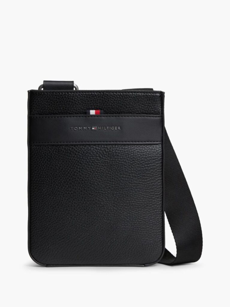 Black Metal Logo Textured Crossbody Bag  Men