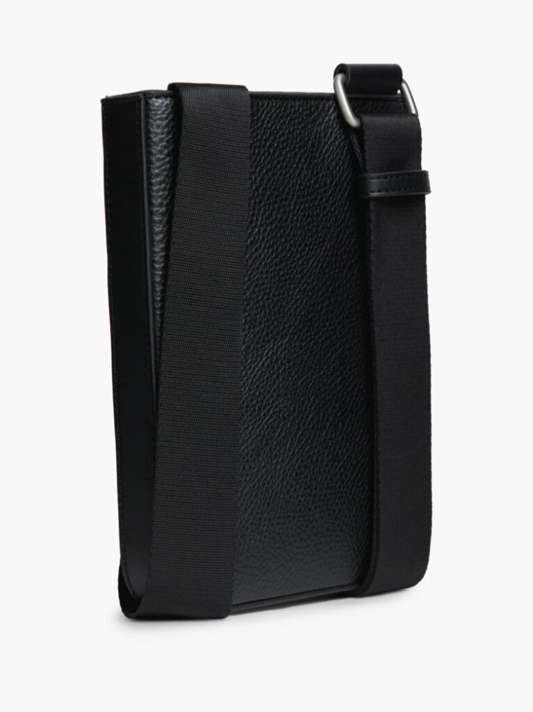 Black Metal Logo Textured Crossbody Bag  Men