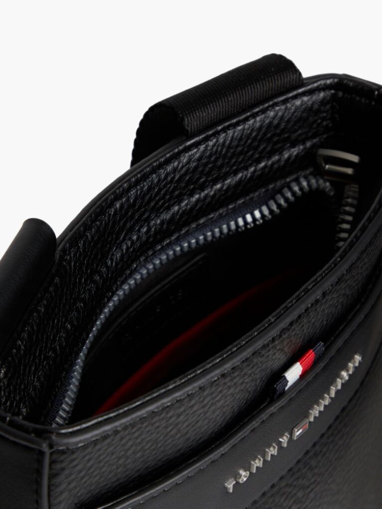 Black Metal Logo Textured Crossbody Bag  Men