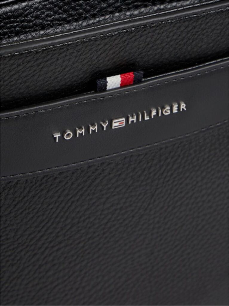 Black Metal Logo Textured Crossbody Bag  Men