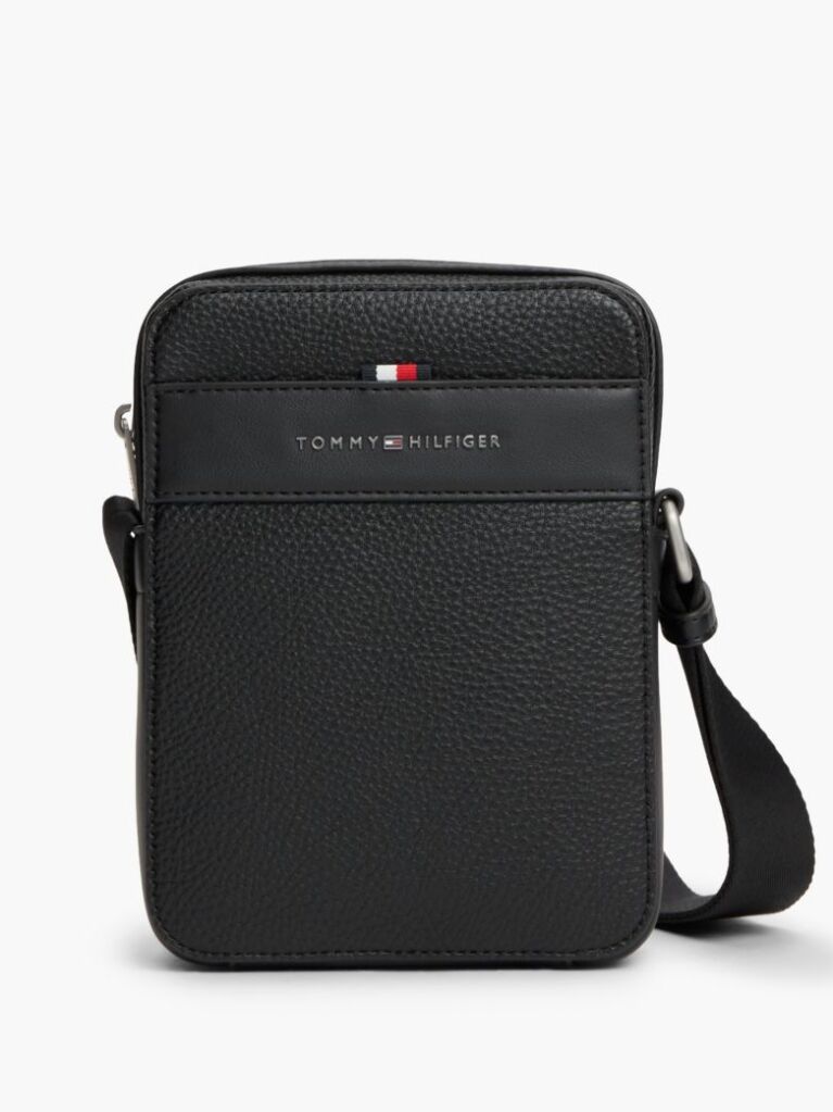 Black Metal Logo Textured Crossbody Reporter Bag  Men