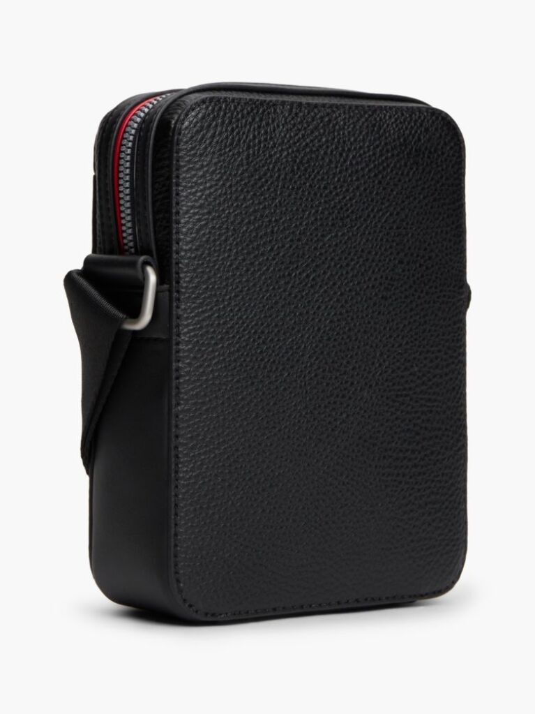 Black Metal Logo Textured Crossbody Reporter Bag  Men