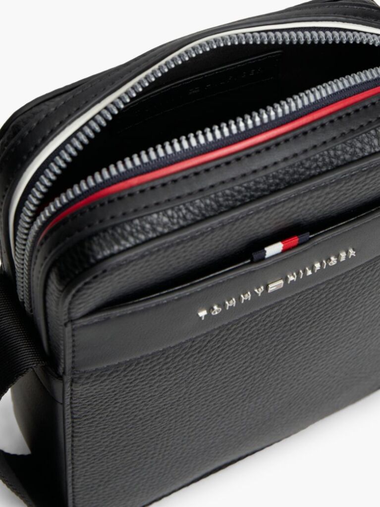 Black Metal Logo Textured Crossbody Reporter Bag  Men
