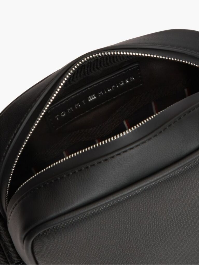 Black Textured Global Stripe Crossbody Reporter Bag  Men