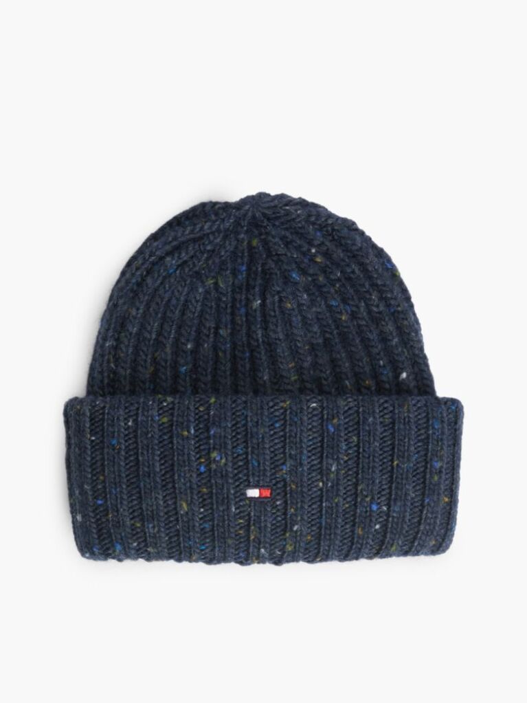 Blue Wool Blend Donegal Knit Beanie  Men