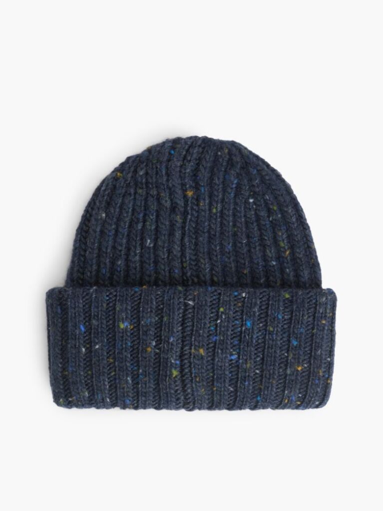 Blue Wool Blend Donegal Knit Beanie  Men
