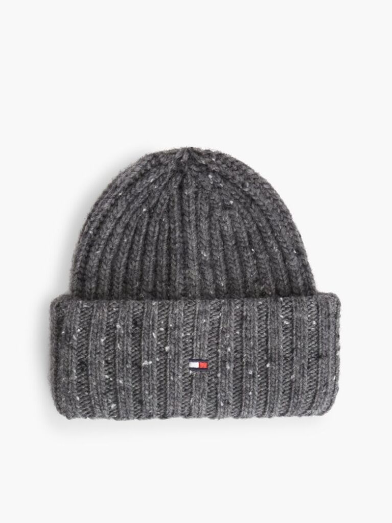 Grey Wool Blend Donegal Knit Beanie  Men