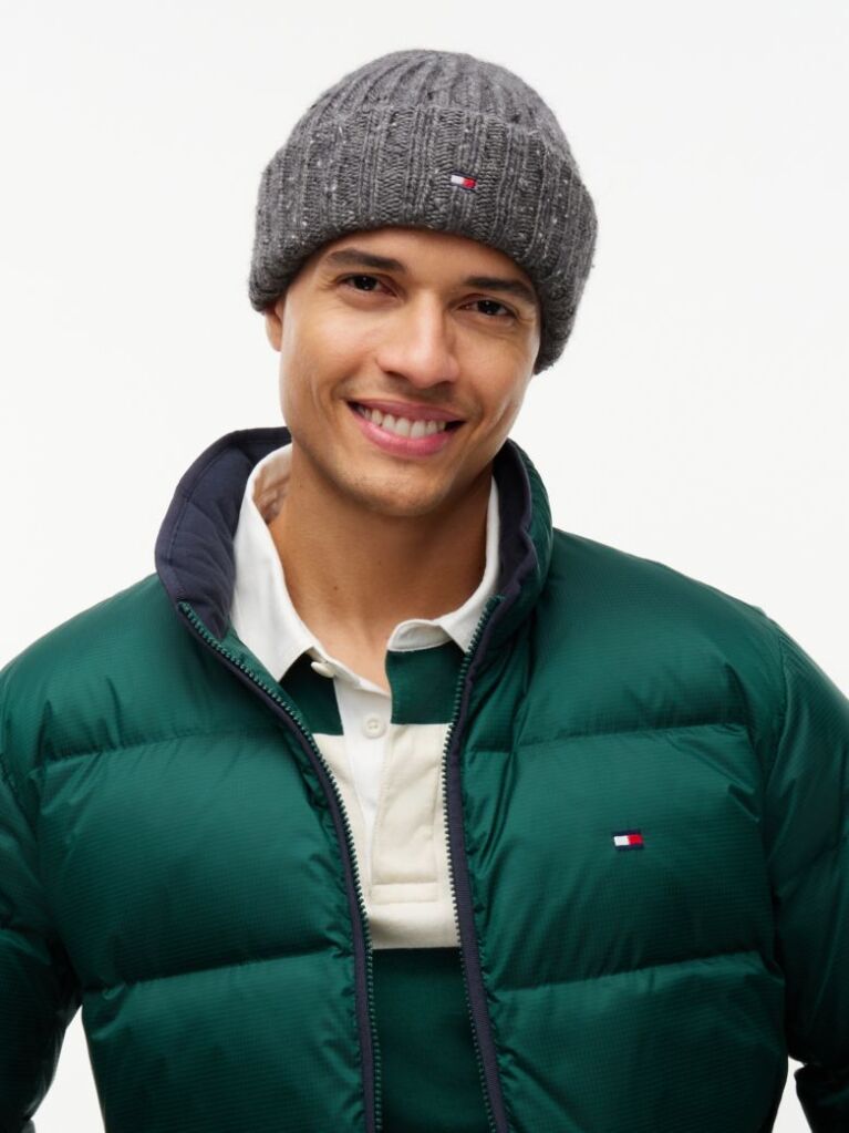 Grey Wool Blend Donegal Knit Beanie  Men