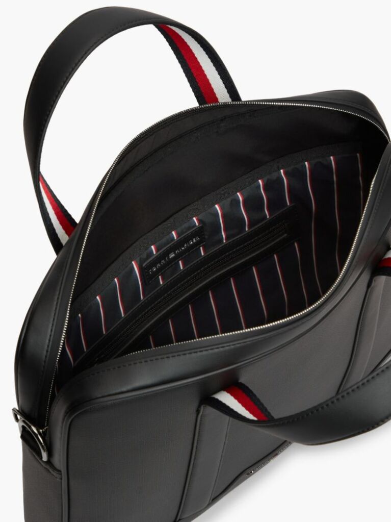 Black Textured Global Stripe Laptop Bag  Men