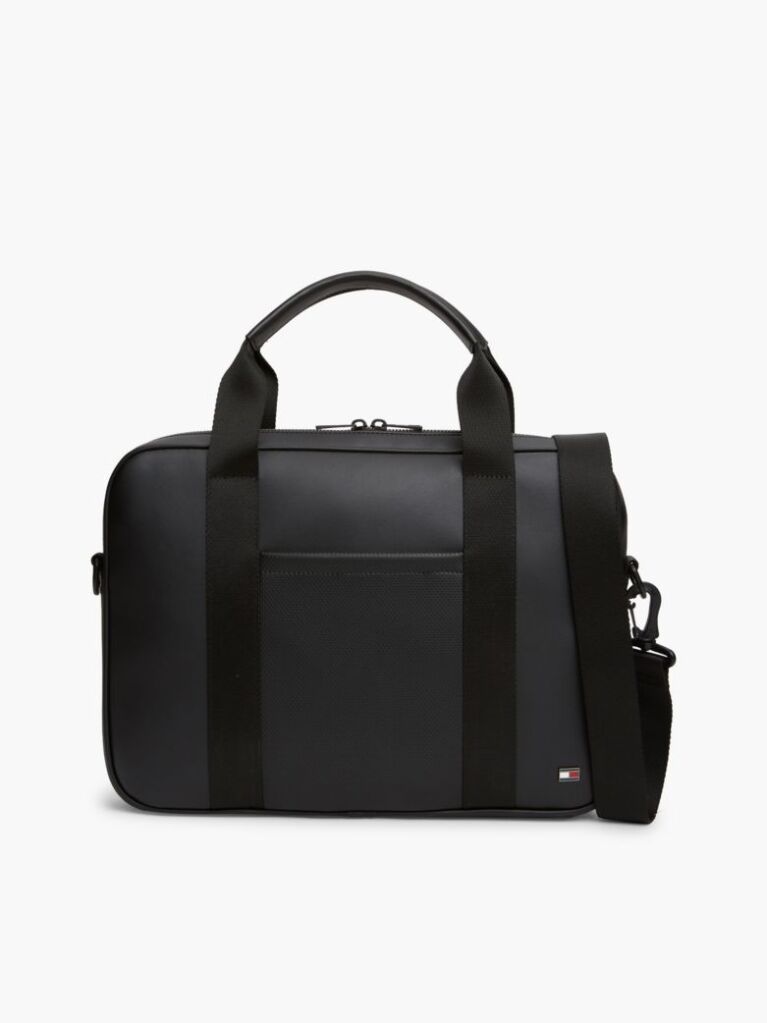 Black Enamel Flag Perforated Laptop Bag  Men