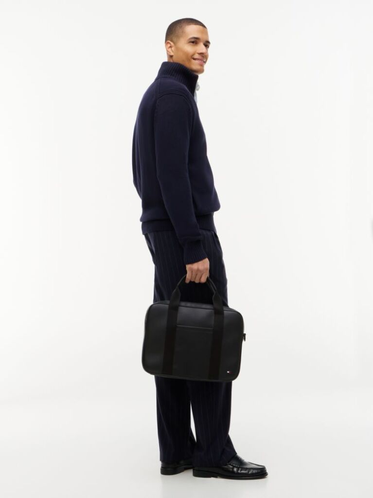 Black Enamel Flag Perforated Laptop Bag  Men