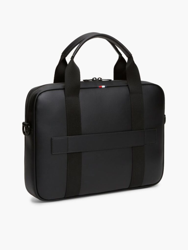 Black Enamel Flag Perforated Laptop Bag  Men