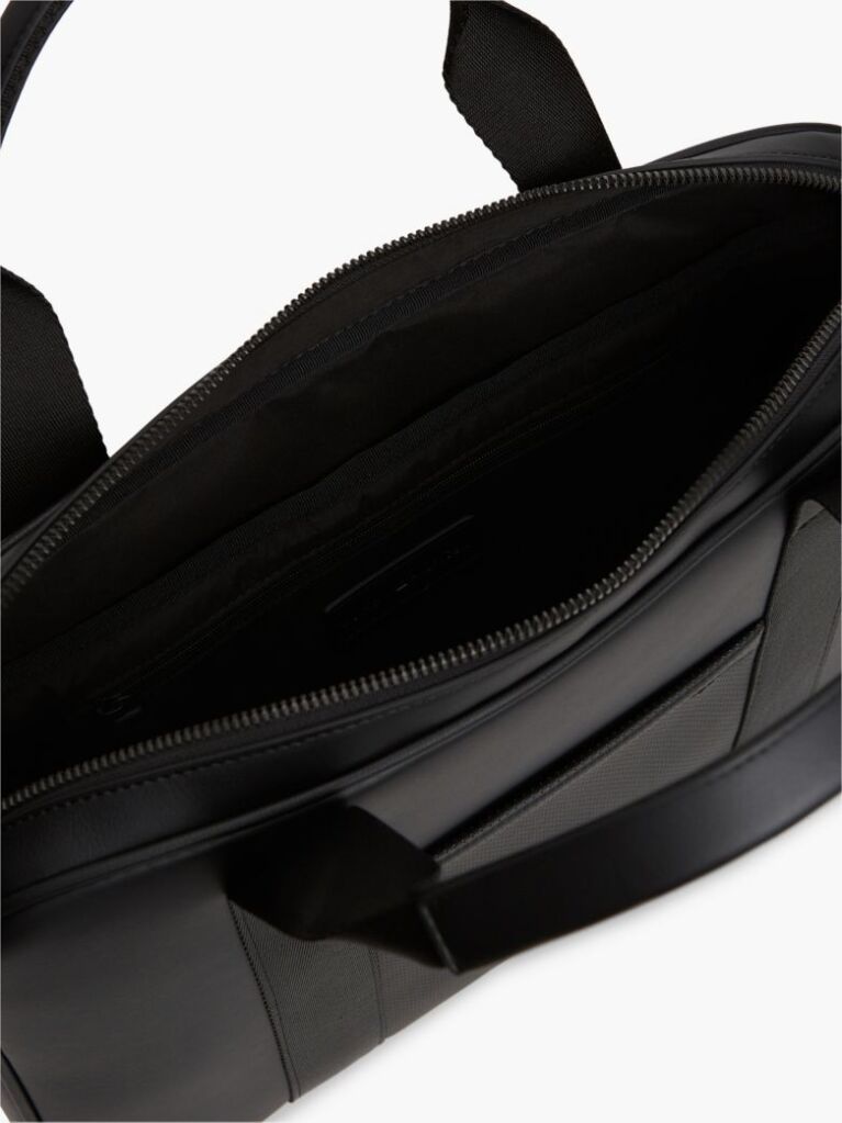 Black Enamel Flag Perforated Laptop Bag  Men