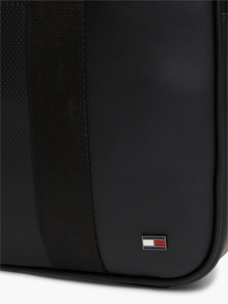 Black Enamel Flag Perforated Laptop Bag  Men