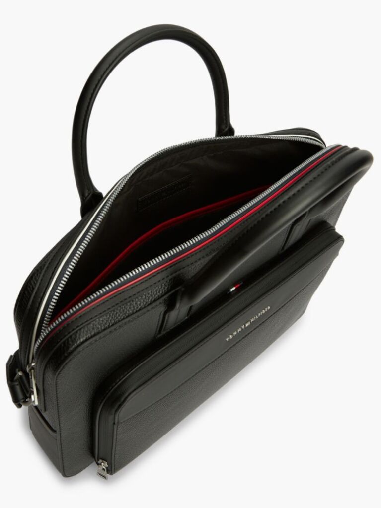 Black Metal Logo Textured Slim Laptop Bag  Men