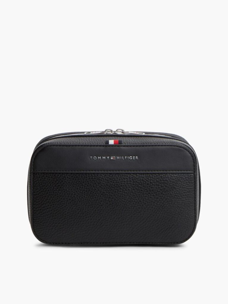 Black Metal Logo Pebble Grain Washbag  Men