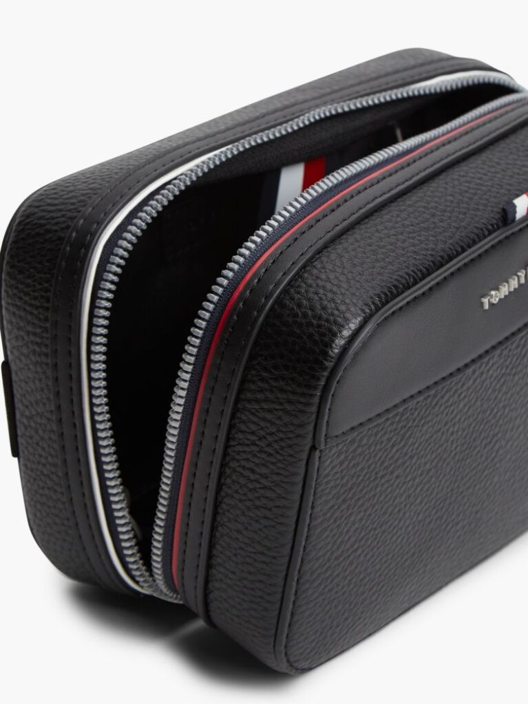 Black Metal Logo Pebble Grain Washbag  Men
