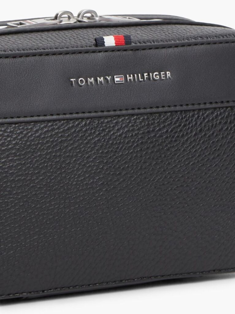 Black Metal Logo Pebble Grain Washbag  Men