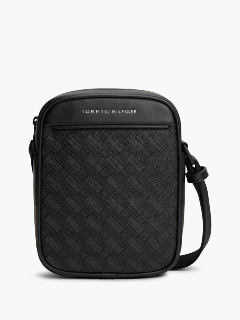 Black Modern Textured Flag Crossbody Reporter Bag  Men