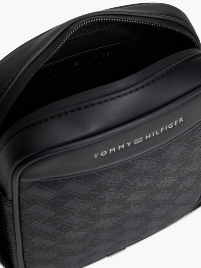 Black Modern Textured Flag Crossbody Reporter Bag  Men