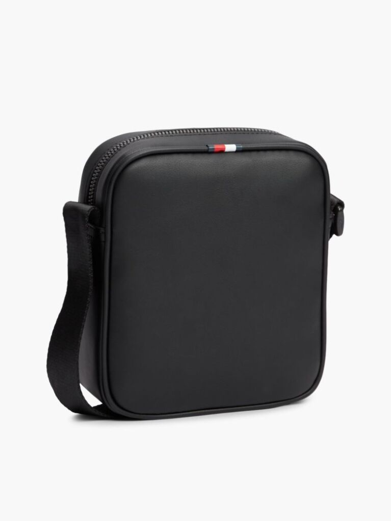 Black Enamel Flag Perforated Crossbody Reporter Bag  Men