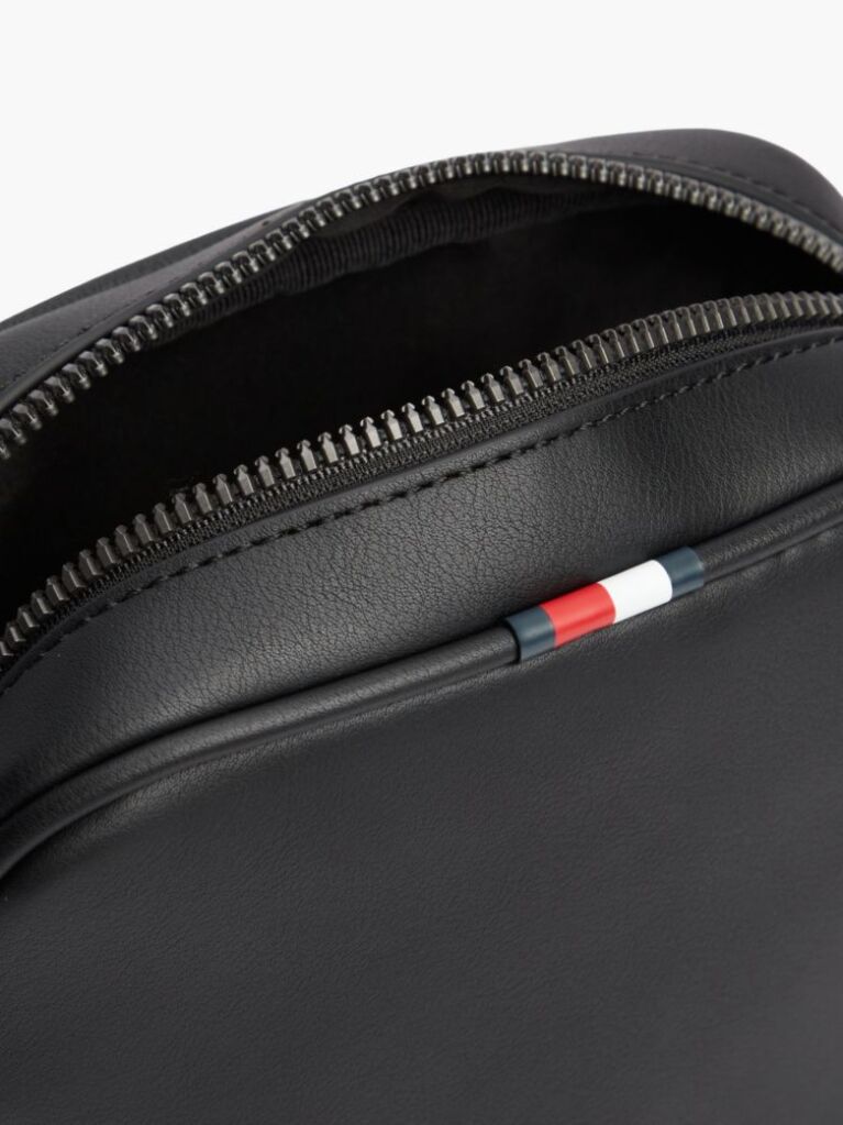 Black Enamel Flag Perforated Crossbody Reporter Bag  Men
