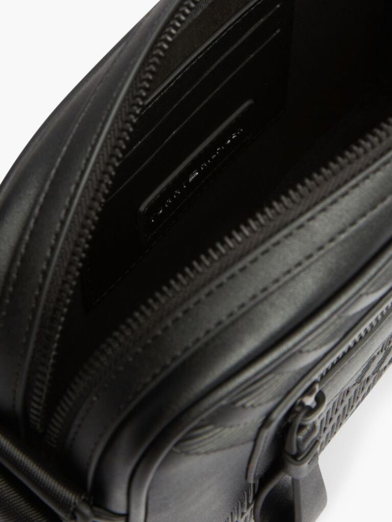 Black Corporate Textured Flag Crossbody Camera Bag  Men