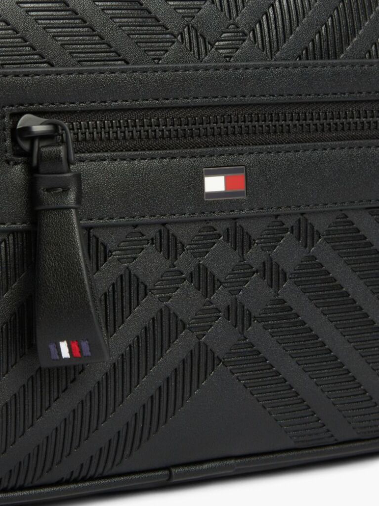Black Corporate Textured Flag Crossbody Camera Bag  Men